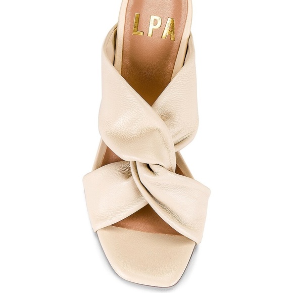 BRAND NEW | REVOLVE x LPA | Soft Twist Leather Sandal Heels in Bone | Size 6 - Picture 3 of 11